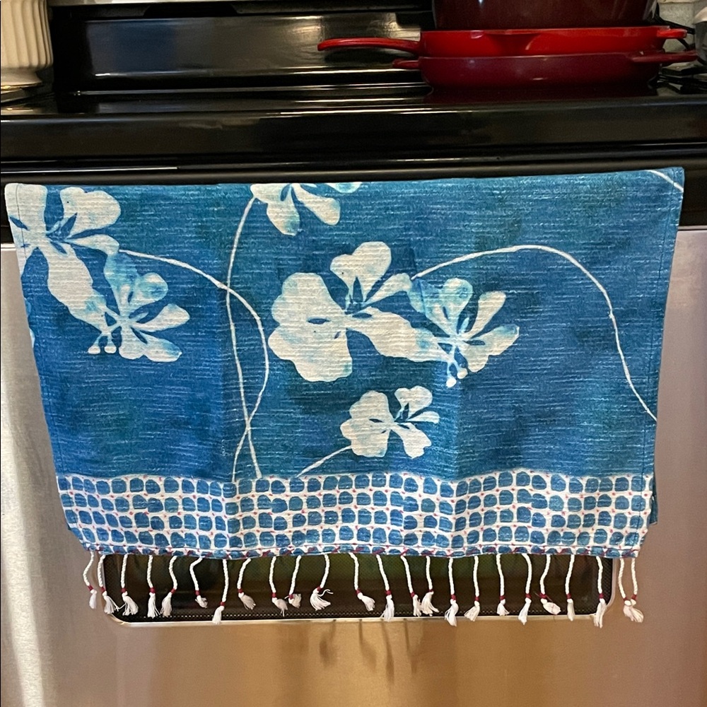 Anthropologie Blue Floral Kitchen Towel